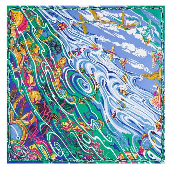 Hermès De la Mer au Ciel Silk Scarf 90cm Laurence Bourthoumieux Rare - Picture 1 of 6